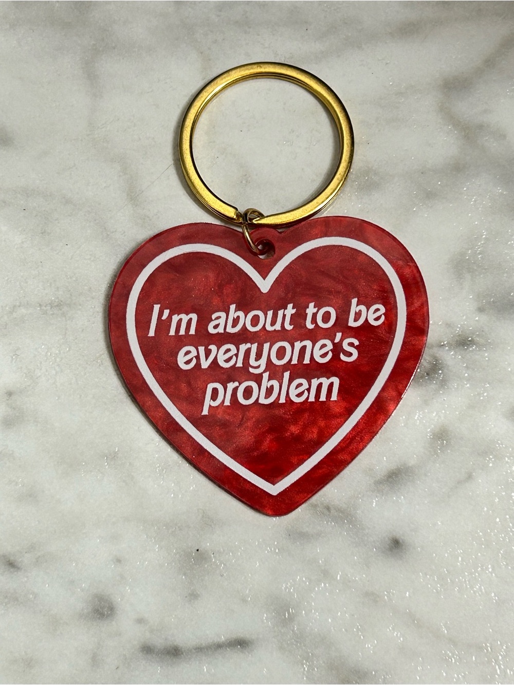 Red Heart Keychain with White Text